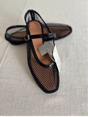 Black Mesh Mary Jane Flats - Women's